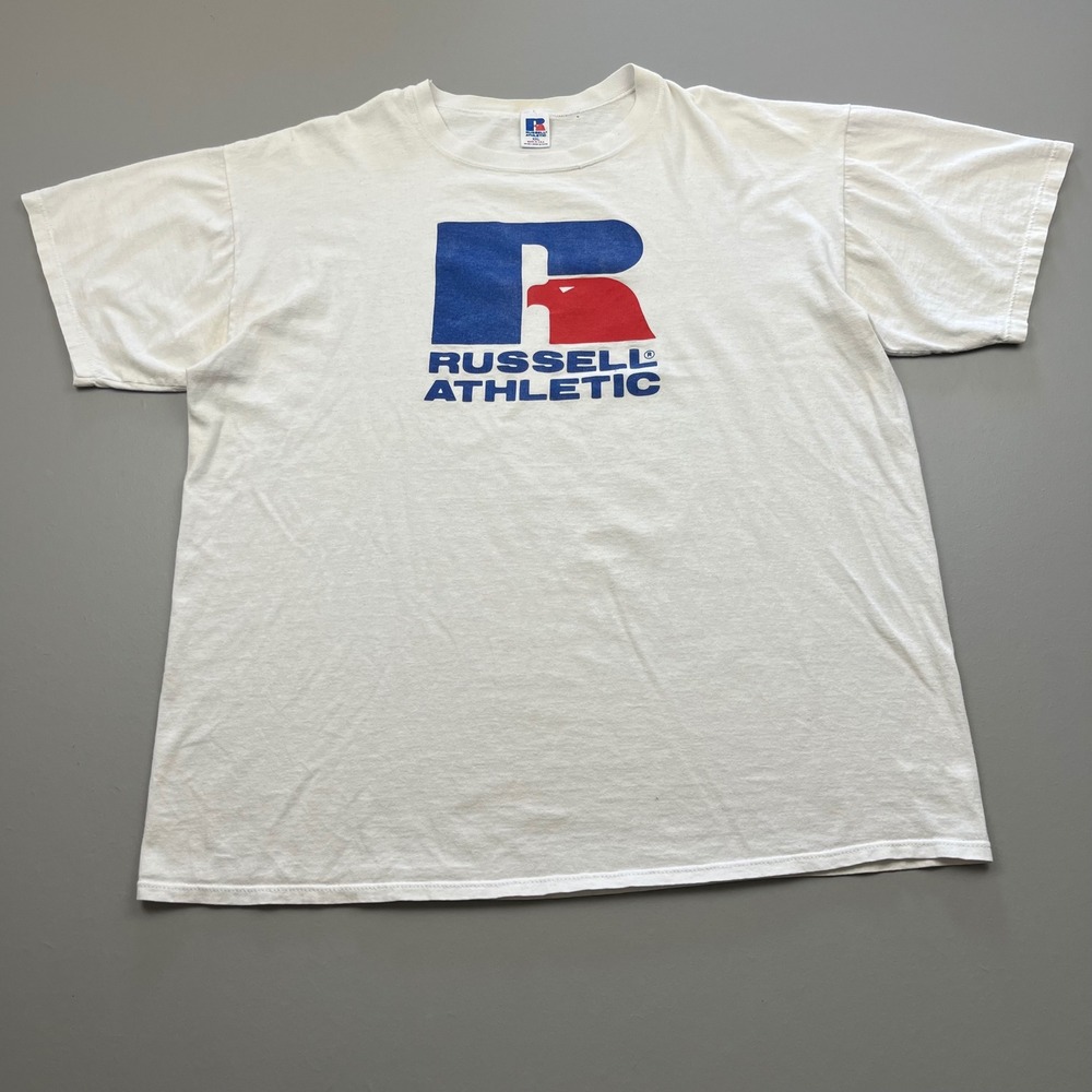Russell Athletic T Shirt Mens XXL White Vintage Eagle Logo Graphic Tee USA Made